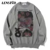 Lenstid Men Hip Hop Stickade Jumper Tröjor Människor Hjärta Skriv ut Streetwear Harajuku Höst Oversize Casual Fashion Pullovers 211014