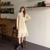 H.SA Women Long O neck Lace Patchwork Pull Jumpers Korean Style Oversized Knit Sweater Dress Twisted Jumper 210417