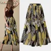 Gele Dots Floral Print Geplooid Midi Rok Dames Elastische Hoge Taille Chiffon Rokken Zomer Vrouwelijke Bodem Plus Size B04805B 210421