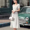 Французский шифон Boho Beach длинное платье женщин женский рукав точка рукава принт старинные корейские повседневные лето элегантное разделение халат 210514