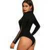 Womens Sexy Mesh Sheer Body Suit Donna Dolcevita Primavera Manica lunga Body Top Tuta 6-16 Y0927