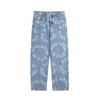Mne's Printed Oversize Hip Hop Jeans Joggers Fashion Streetwear Baggy Denim Trousers Painted Jean Pants Loose Fit
