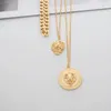 Pendant Necklaces Punk Style Statement Metal Gold Color Chain Multi Layer Lion Pattern Round Coin Necklace For Women Party 2022