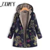 Dames Winter Warm Floral Hooded Jacket Bloem Print Hoody Vintage Oversized Jassen Gewatteerde Parkas 211018
