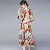 Элегантное платье бабочка галстук воротник шифон печать модные рукава мода женские летние каникулы стиль средней длины юбка 210520