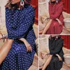 Plus Taille 5XL Polka Dot Imprimer Femmes Robe Automne Lady Puff Manches Taille Haute Big Swing O-Cou Robe Rouge Robes Femme Vêtements 210415