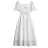 Summer Dress Women's Fashion Short Sleeve with Bow Elegant Vintage Pleated Long 13834 210508
