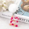Real Dried Flower Letter Keychain English Alphabet Keyring with White Pompom Gradient Resin Words Crafts Handbag Charms