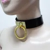 Sexig mode harajuku handgjorda läder choker bälte rock punk goth krage dubbel o-rund stud guldfärg färg halsband vridmoment chok2863