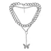 Colares de pingentes de colar de borboleta dupla exagerada vintage Chain Clavicle Chain for Women Girls Party Jewelry Gift Bijoux