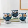 Blue Owl Do Not Listen Dont See Say Statue Shelf Decor Accents Kid Set of 3 Small Ornaments Ins Home Accessories Living Room Wine Cabinet Room Desktop