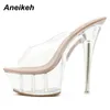 Plate-forme en PVC d'été Peep Tee Thin High Heel Fashion Crystal Concise Conce Modern Slippers Solid Chores For Women Party 210507
