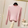 Women's Sweaters 2022 Style Autumn Winter Button O Neck Sweater Women Pullover Short Tight Long Sleeve Knit Low Waist Top Pullovers