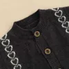 Flickor Casual Stickad Vest Knitwear Knitcoat Hjärta Tryckt Mönster Rund Krage Button-Down Waistcoat, Rosa / Svart Aprikos Y1024