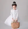 Doce branco applique miçangas joelheira rapariga menina flor vestidos de princesa festa criança saia