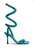 Messia star sandals blue-green spiral decorative fashion shoes multifunctional leisure heel height 8.5cm real leather sole designer shoelace frame 35-42