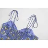 Francuski Vintage Lato Kwiatowy Drukuj Wysoka Talia Sexy Side Slit Dress Długa Spódnica Kobieta Plaża Wakacyjny Styl Chic 210508
