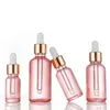 Garrafa de perfume de óleo essencial de vidro cor-de-rosa garrafa de olho de pipeta de pipeta com tampa de ouro e tampo de borracha branco