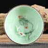 Mugs Hand Painted Celadon Tea Cup Jingdezhen Ceramic Master Single Bowl Kungfu Set Gift