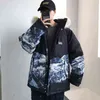 M-5XL 플러스 사이즈 남성용 겨울 복어 재킷이 짙은 코트 따뜻한 outwear 수포 된 모피 후드 산 인쇄 망 211214