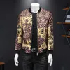 Giacca da uomo di lusso in oro con stampa leopardata Bomber barocco Giacche slim fit con cerniera Capispalla Giacca a vento Jaqueta Masculina 210527