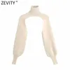 Zevity Women TurtleNeck襟長袖編みセーターFemmeシックなデザインカジュアルプルオーバーハイストリートレディースTOPS S434 210927