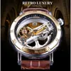 LMJLI -Forsining Doppio lato trasparente in pelle marrone impermeabile impermeabile mens orologi Top Brand Lusso Skeleton Creative Wristwatch