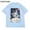 Hip Hop Tshirts Creative Poster Print Casual Cotton Tees Koszule Moda Harajuku Krótki Rękaw Loose T-Shirt Topy 210602