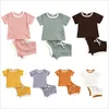 Baby Projetos conjuntos de roupas infantis meninas sólidas tops shorts outfits liso listrado manga curta t - shirts calças se adapta às crianças roupas de verão boutique 16color