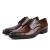2021 Moda Preto / Deep Brown Noivo Do Noivo Sapatos Genuíno Sapatos Sociais de Couro Mens Business Shoes