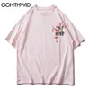 T-Shirts Hemden Japanische Vögel Kirschblüten Drucken T-Shirts Streetwear Harajuku Hip Hop Casual Baumwolle Kurzarm Tops 210602
