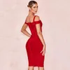 Summer Off Shoulder Skinny Bandage Dress Women Sexy Red Spaghetti Belt Club Vestidos Celebrity Party 210525