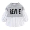 Mudkingdom Fashion Girl Blouse Shirt Smocked Patchwork Långärmad 2 till 7 år Barn Toppar Tjejer Kläder 210615