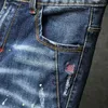 Männer Hip Hop Ripped Distressed Stretch Slim Fit Jeans Hosen Streetwear Mann Löcher Tinte gedruckt Casual Bettler Denim Hosen 211111
