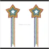 Charm Jewelry Drop Delivery 2021 Exaggerated Five-Pointed Star Color Long Tassel Earrings Womens Full Diamond Super Flash Fashion Accessories
