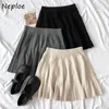 NEPLOE Effen Kleur Stretch Taille Mini Rokken Herfst Winter Warm Gebreide Geplooide Rokken Preppy Stijl Simple Women Jupe 210423