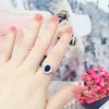 With Certificate Princess Cut 3.2ct Created Blue Sapphire Ring Original 925 Silver Charms Engagement Jewelry Rings For Women
