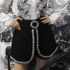 Vintage negro Patchwork diamante corto para mujer cintura alta falso dos coreanos faldas cortas mujer verano moda ropa 210531