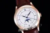 GRF komplikacje Kalendarz roczny 5396R A324CS Automatyczny Zegarek Mens Rose Gold White Dial Blue Hands Phase Brown Leather Super Edition Zegarki Puretime E5