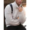 Striped tröja män vinterkläder varm pullover casual smal solid långärmad bekväm turtleneck pull homme 210524