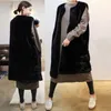 2021 Höst Mode Kvinnor Fur Vest Elegant Lång Vinter Jacka Coat Warm Soft Ladies Faux Kanin Fur Coat Jacka Ärmlös 93cm Y0829