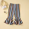 Baby Summer Clothing Infant born Fly-Sleeve Romper+ Striped Flared Pants + Headband 3 Pcs Outfits 210611