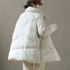 Janveny Winter Autumn Puffer Jacket Kobiety 90% White Duck Down Płaszcz Kobiet Środkowy Długi Luźny Chleb Płaszcze Pióro Parkas Znosić 211130