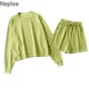 Neploe Korean Tracksuit 2 Piece Set Women's Sweatshirt Drawstring Shorts Wide Leg Pants Two-piece Female Loose Casual Suit 4i796 210422