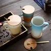 Personalisierte einfache Becher Keramik Set Vintage Bambus Abdeckung Kaffeetasse Paar Hom Canecas Freund Geschenke BA50MK