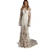 Vintage Bohemian Beach Mermaid Wedding Dresses Hippie Style Long Sleeves Lace Destination Country Boho Front Split Backless Sexy Bride Gowns 2022