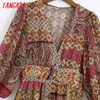 Moda Donna Paisley Stampa Stampa vintage manica lunga V Collo a V Pieghettato Tunic Tunic Dress MIDI 6Z74 210416