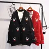 H.SA Spring Women Fashion Korean Jackets DEER Embroidery Long Coat Oversized Knit Sweater and Cardigans Femme 210417