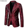 Wine Red Paisley Floral Jacquard Suit Jacket Men Brand One Button Wedding Groom Tuxedo Blazer Male Party Dinner Costume Homme 210522