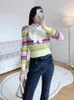 Camisolas femininas Moda feminina Mulheres Sweater Bodycon Slim 2022 Autumn Turn Down Down Rainbow Rainbow listrado jumper de malha